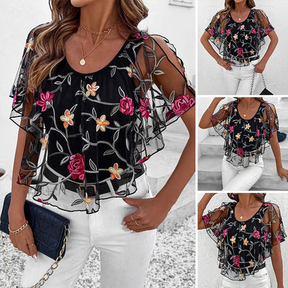 ⏳Begrenzte Zeit 50% Rabatt💥🌸Was soll ich morgen anziehen?💥Bedrucktes Mesh-Patchwork-Top für Frauen