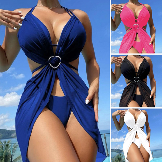 Einfarbiger Halter-Bikini-3-Teil-Set
